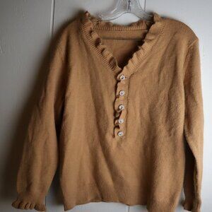 Vintage Tan Acrylic Sweater with Sparkle Pearl Buttons Womens Large Old Money